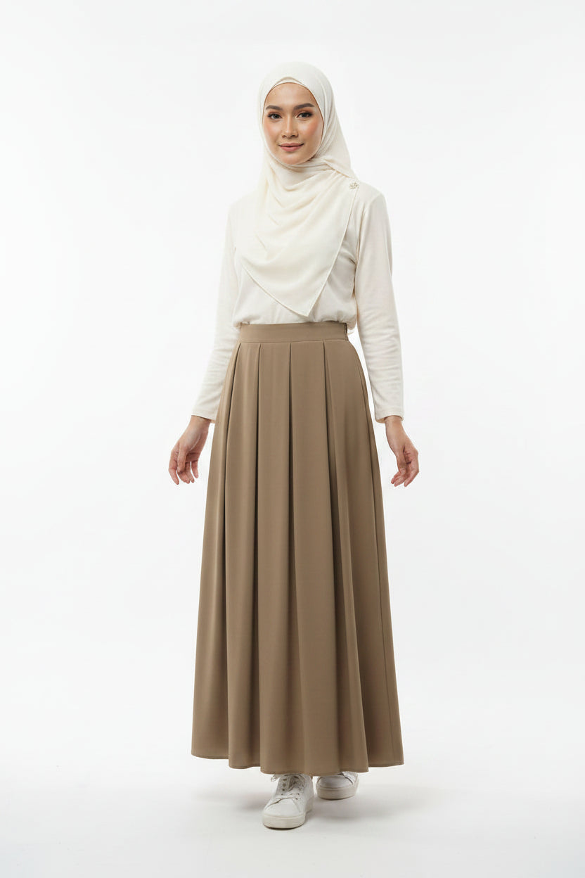 Raffida Michelle Pleated Skirt In Khaki (SMALL)