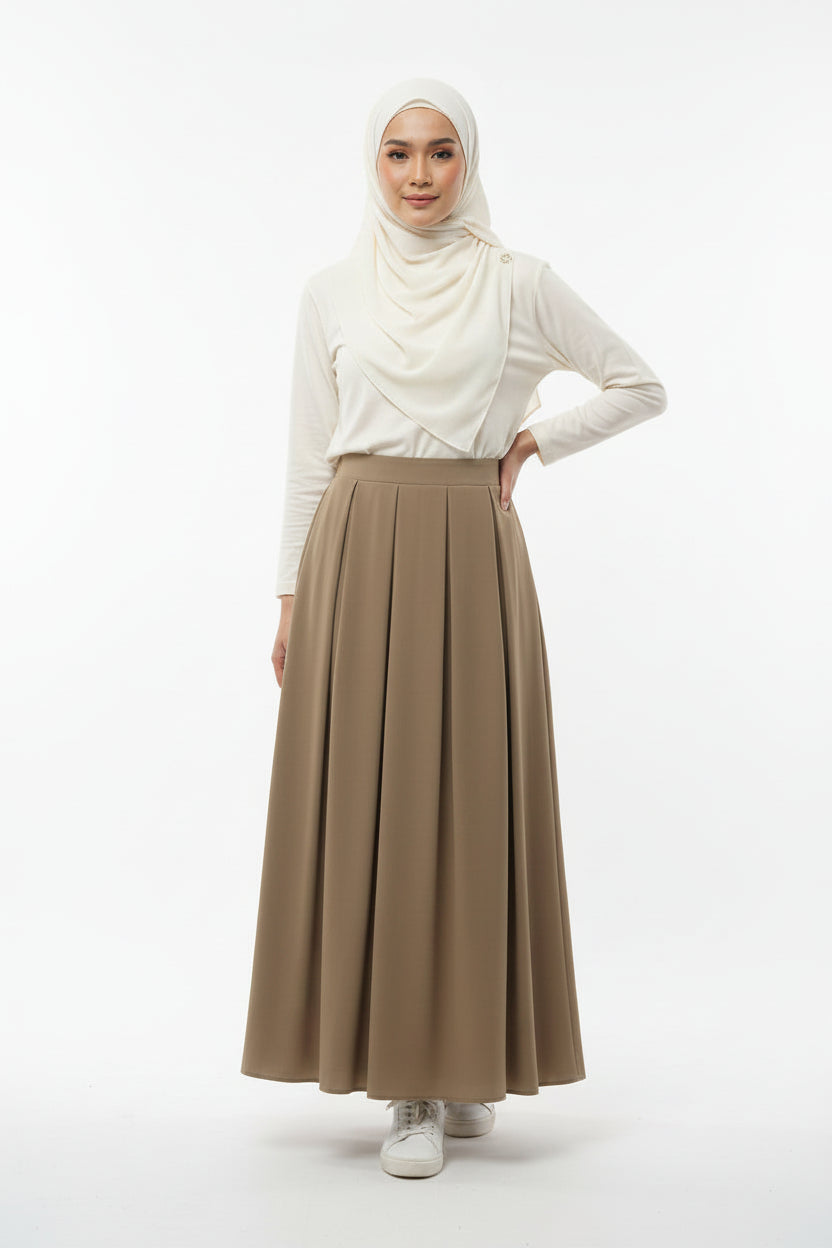 Raffida Michelle Pleated Skirt In Khaki (SMALL)