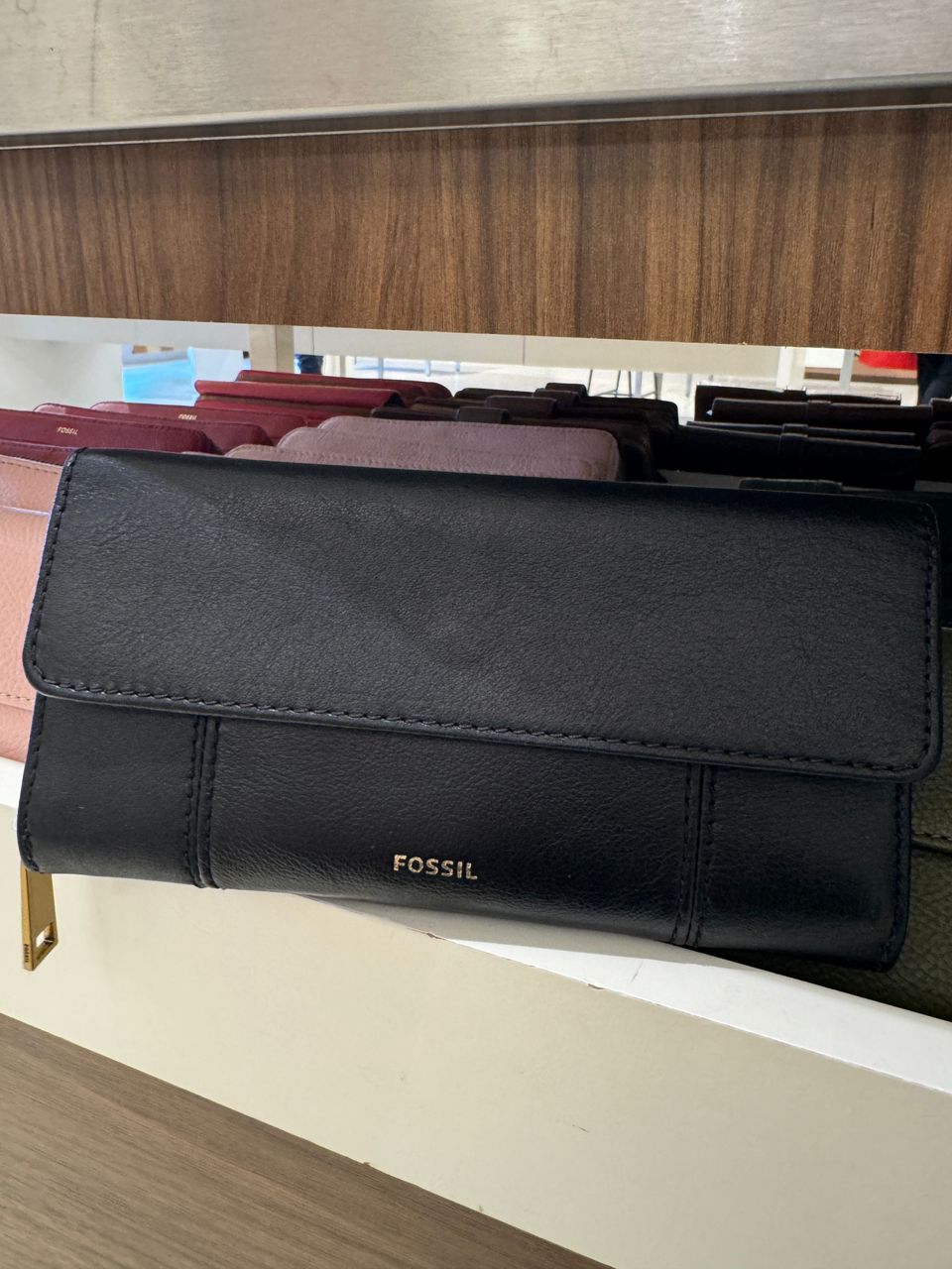 Fossil Flap Clutch In Black (Pre-Order)