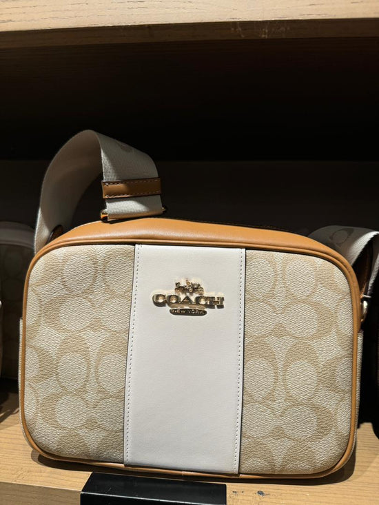 Coach Jamie Camera Bag In Signature Canvas With Stripe Chalk Lt Saddle (Pre-order)