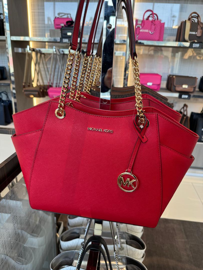 Michael Kors Jet Set Large Chain Shoulder Tote Bag In Bright Red (Pre-Order)