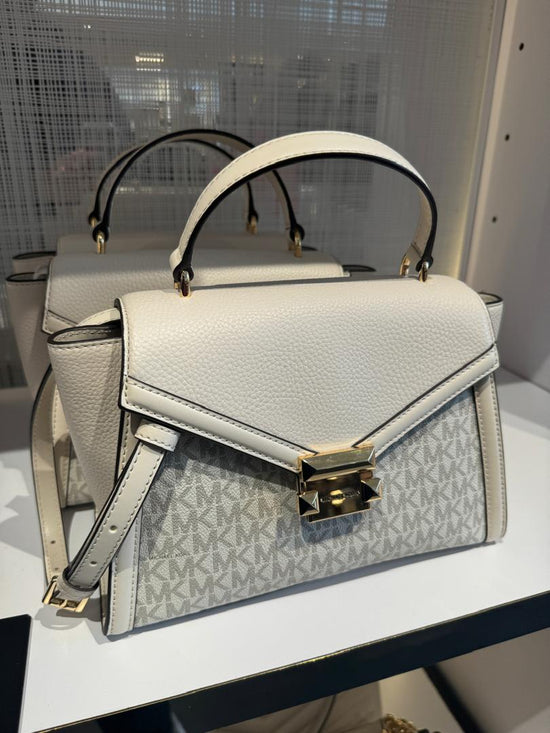 Michael Kors Whitney Medium Flap Satchel In Monogram Lt Cream Multi (Pre-Order)