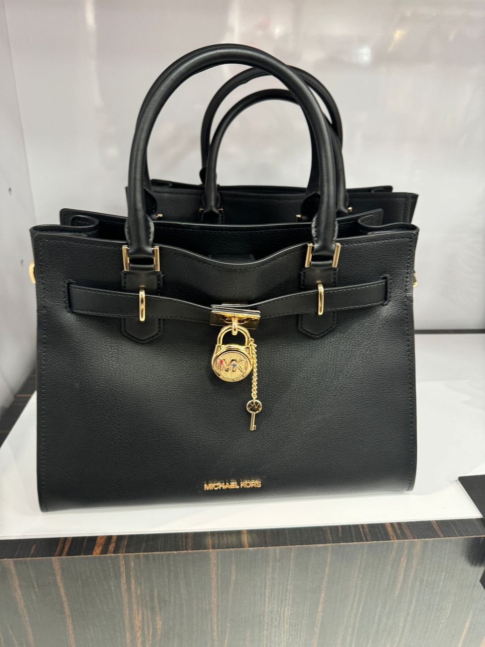 Michael Kors Hamilton Medium Satchel In Black Gold Hardware (Pre-Order)