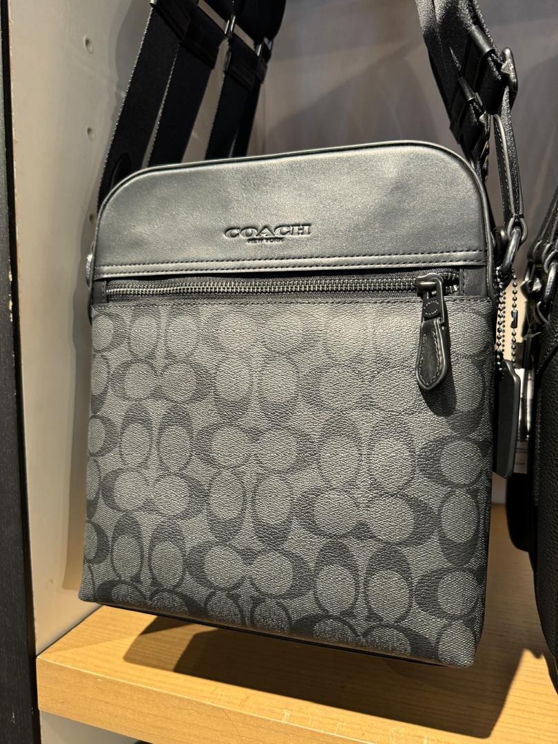 Coach Men Houston Flight Bag In Signature Charcoal Black (Pre-Order)