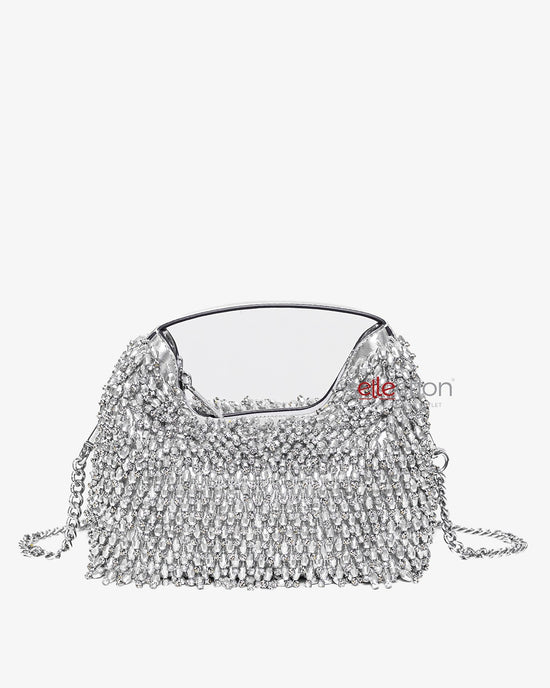 Michael Kors Ember Silver Beaded Small Crossbody With Silver Chain Strap