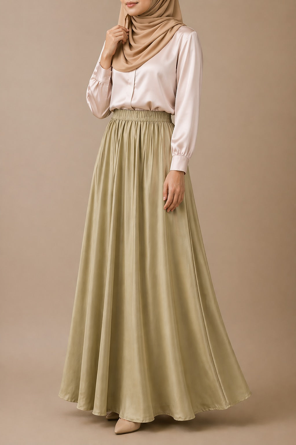 Raffida Zara Satin Flare Skirt In Champagne