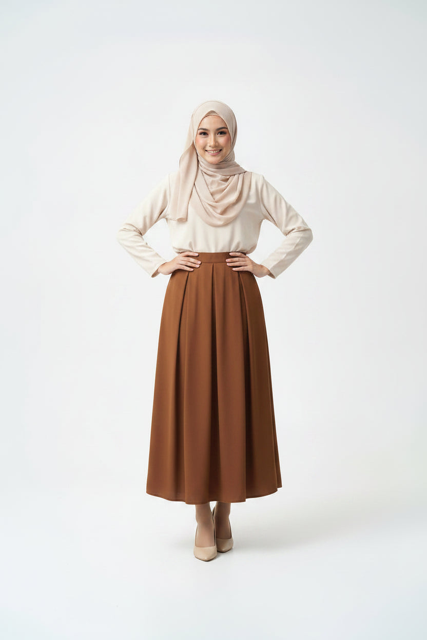 Raffida Michelle Pleated Skirt In Dark Brown (MEDIUM)