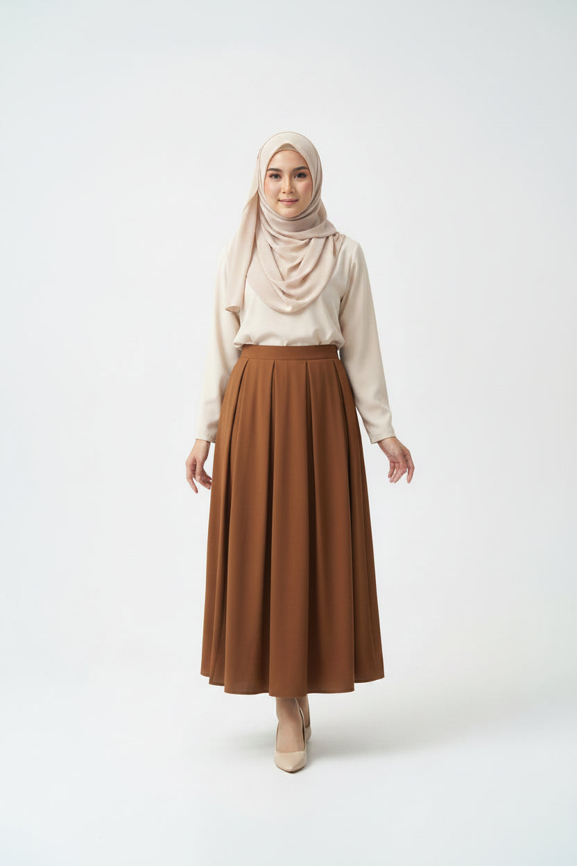 Raffida Michelle Pleated Skirt In Dark Brown (MEDIUM)
