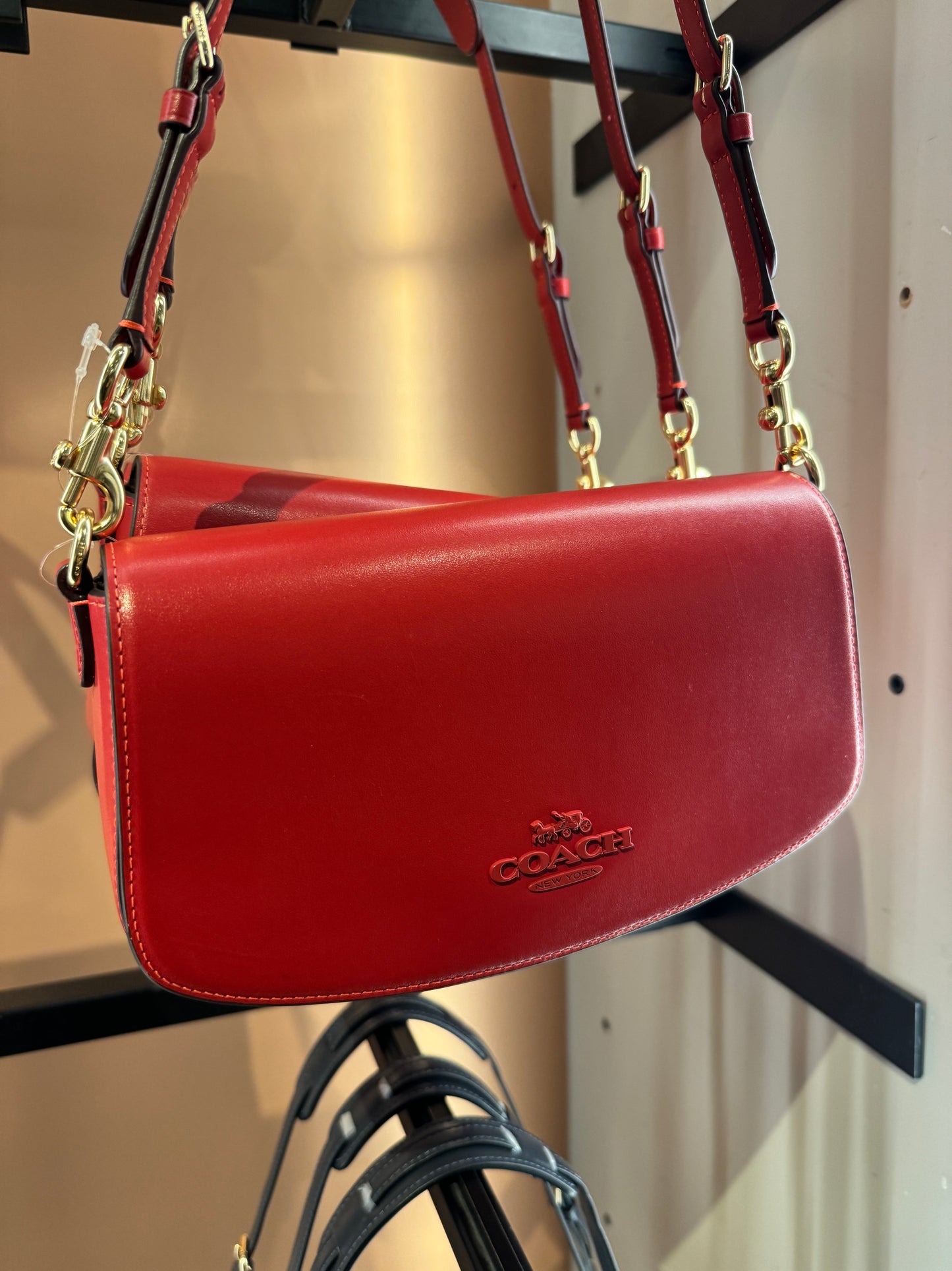 Coach Andrea Shoulder Bag In novelty leather Gold Bold Red (Pre-Order)