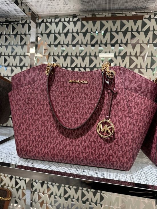 Michael Kors Jet Set Large Chain Shoulder Tote Bag In Monogram Oxblood (Pre-Order)