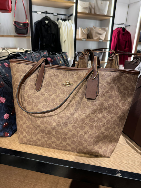 Coach Open City Tote In Signature Gold Tan Brown