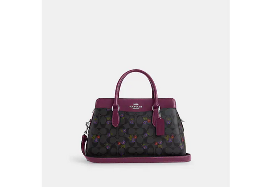 Coach Darcie Carryall Signature With Country Floral Print In Graphite Deep Berry (Pre-Order)