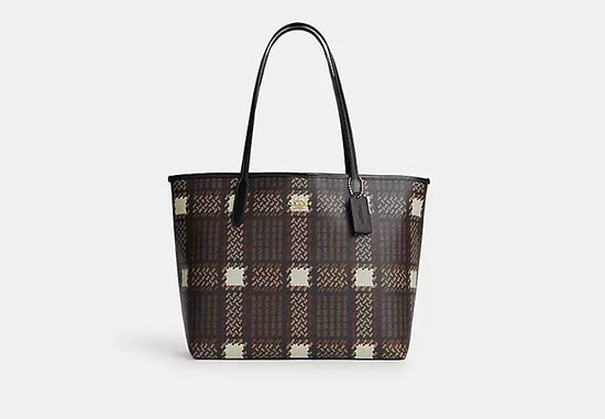 Load image into Gallery viewer, Coach Open City Tote With Brushed Plaid Print In Brown Multi (Pre-Order)
