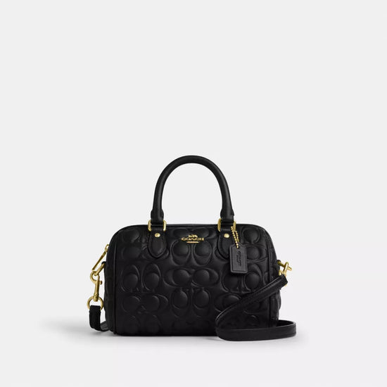 Coach Mini Rowan Crossbody Bag In Blocked Signature Leather Black Gold Hardware