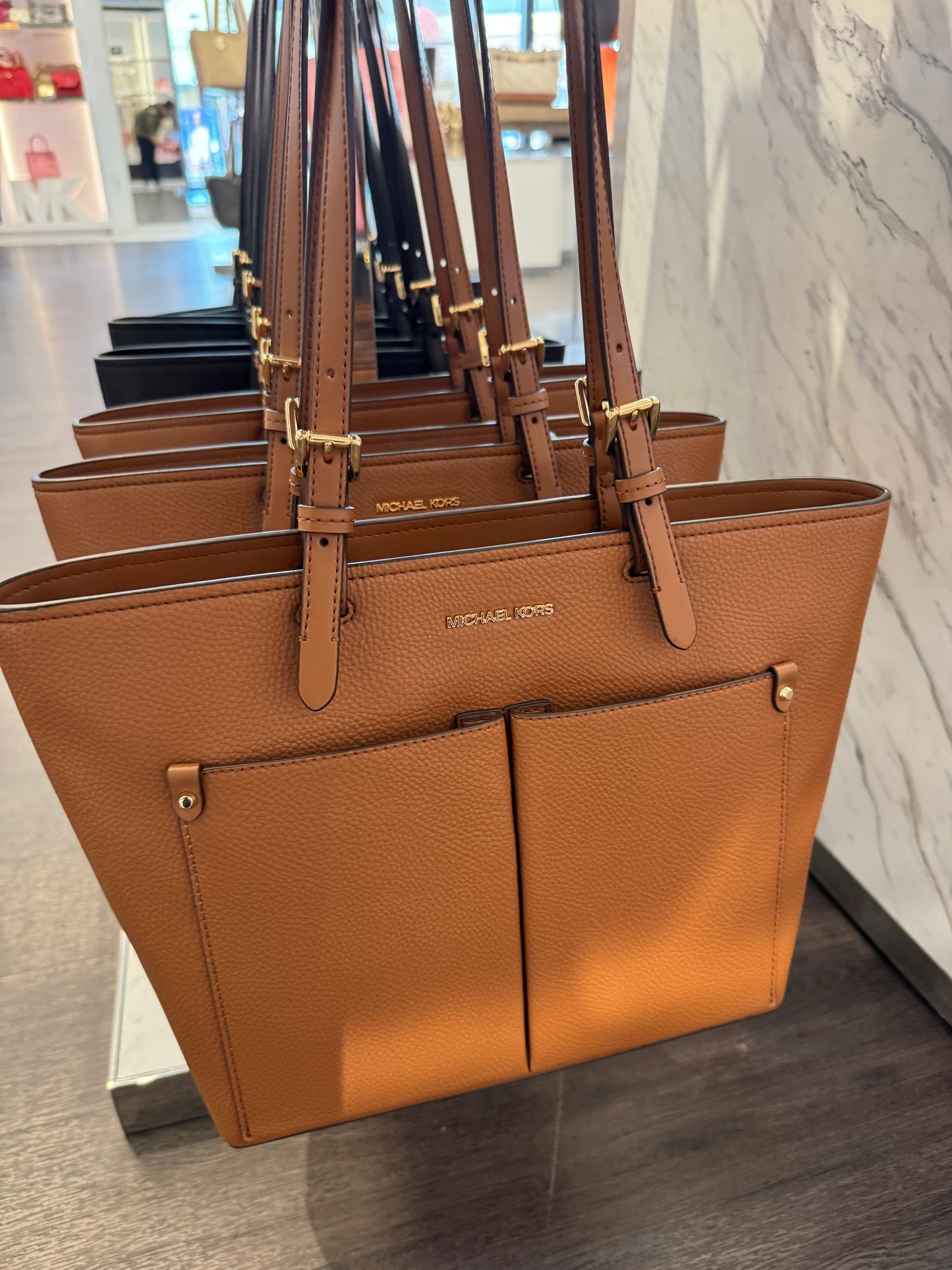 Michael Kors Medium Double Pocket Tote In Luggage (Pre-Order)