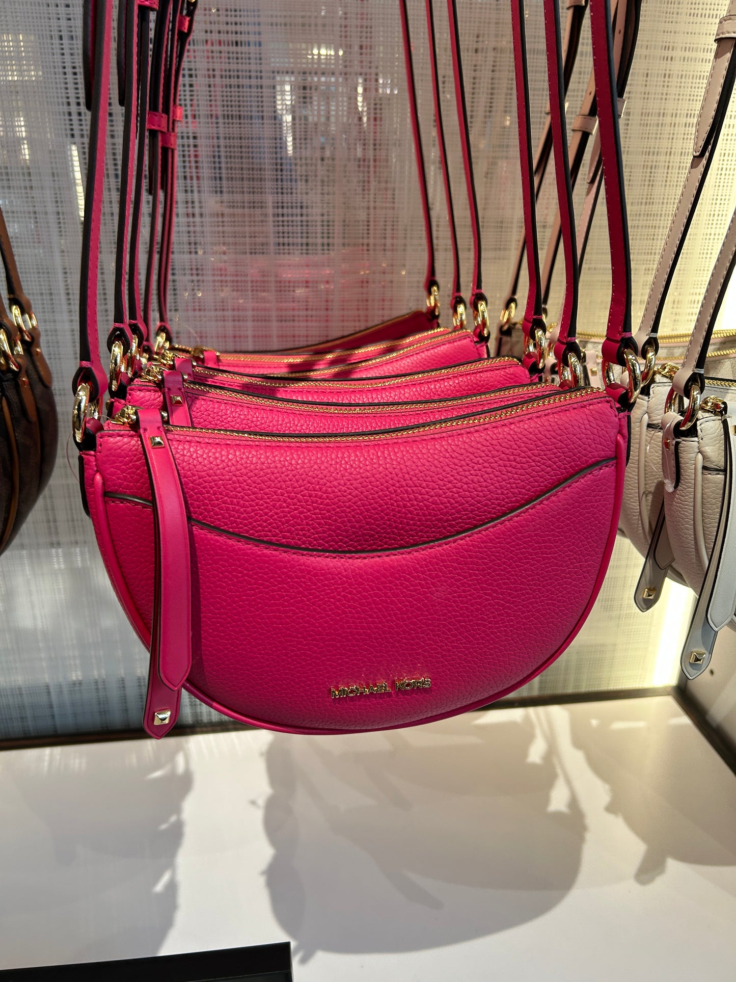 Load image into Gallery viewer, Michael Kors Dover Small Half Moon Crossbody In Electric Pink (Pre-Order)
