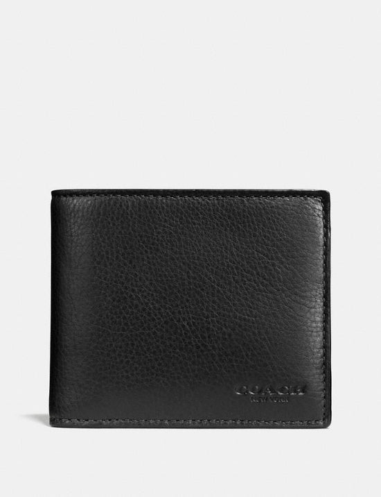 Coach Men 3-in-1 Wallet In Black Pebbled Leather