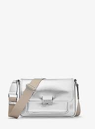 Michael Kors Bradshaw Medium Metallic Messenger Bag In silver (Pre-Order)