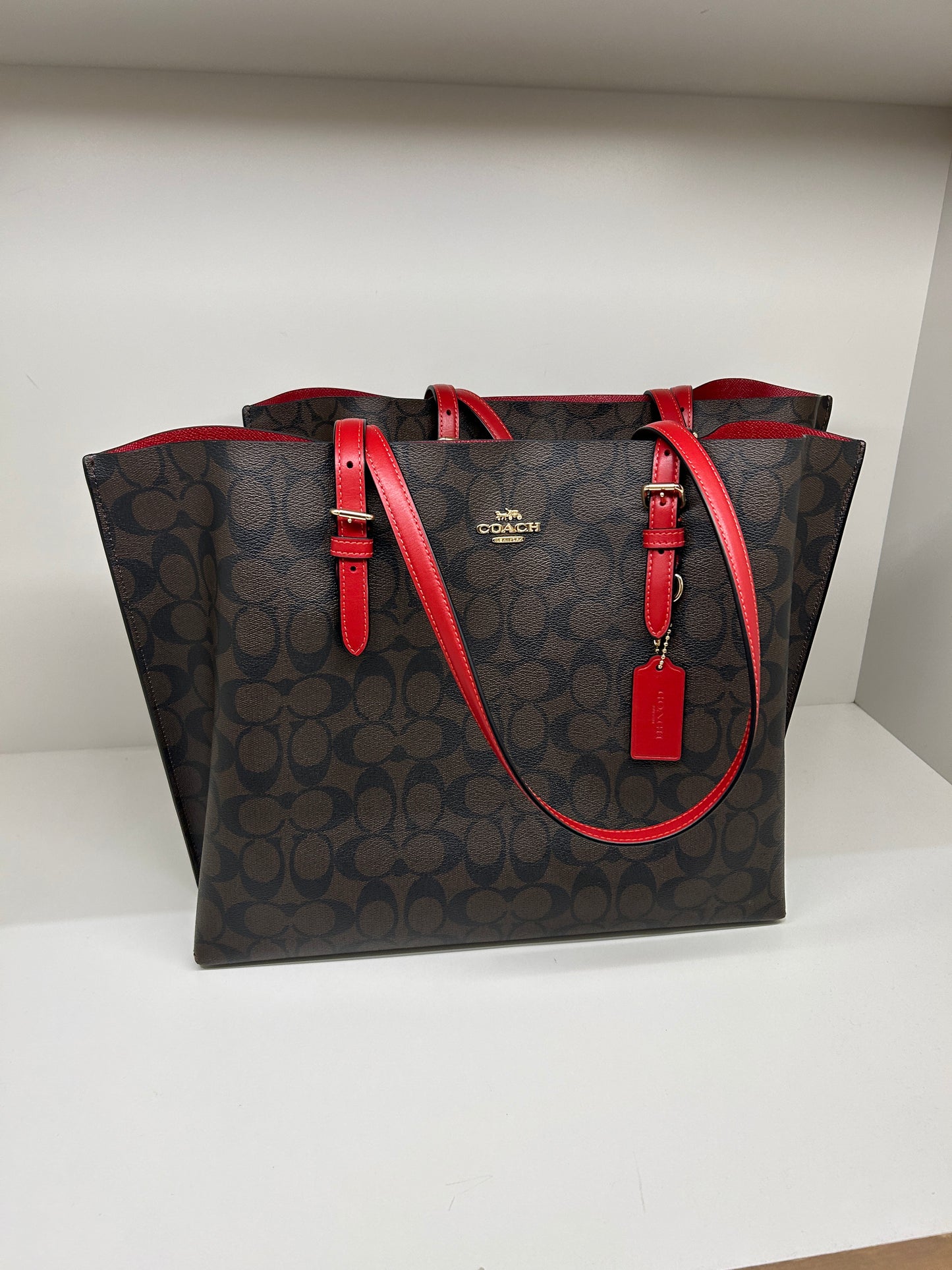 Coach Mollie Tote In Signature Brown Red (Pre-Order)