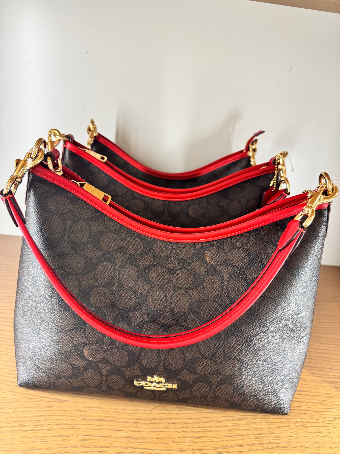 Coach Laurel Shoulder Bag In Signature Walnut Bold Red (Pre-Order)