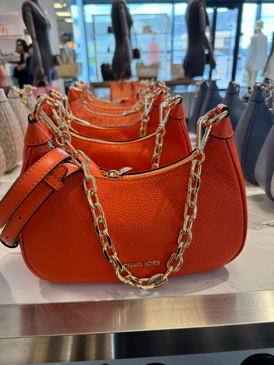 Michael Kors Cora Medium Zip Pouchette In Orange Poppy -New Color