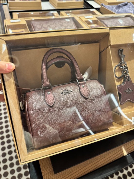 Coach Boxed Mini Rowan Crossbody Bag And Mirror Bag Charm Set In Signature Wine Multi (Pre-Order)