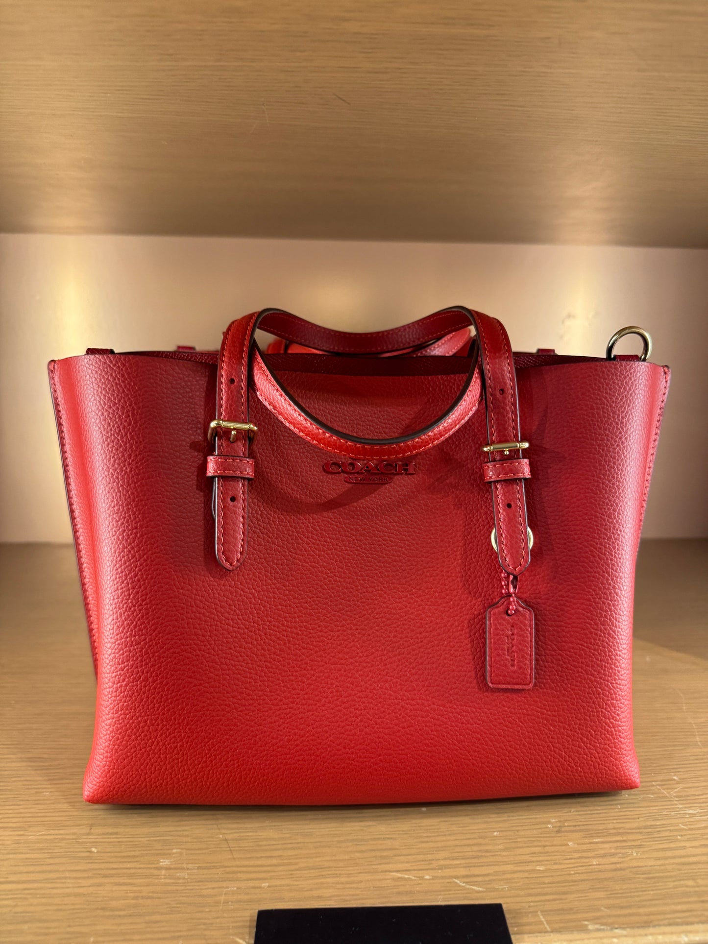 Coach Mollie Tote In novelty leather Gold Bold Red (Pre-Order)