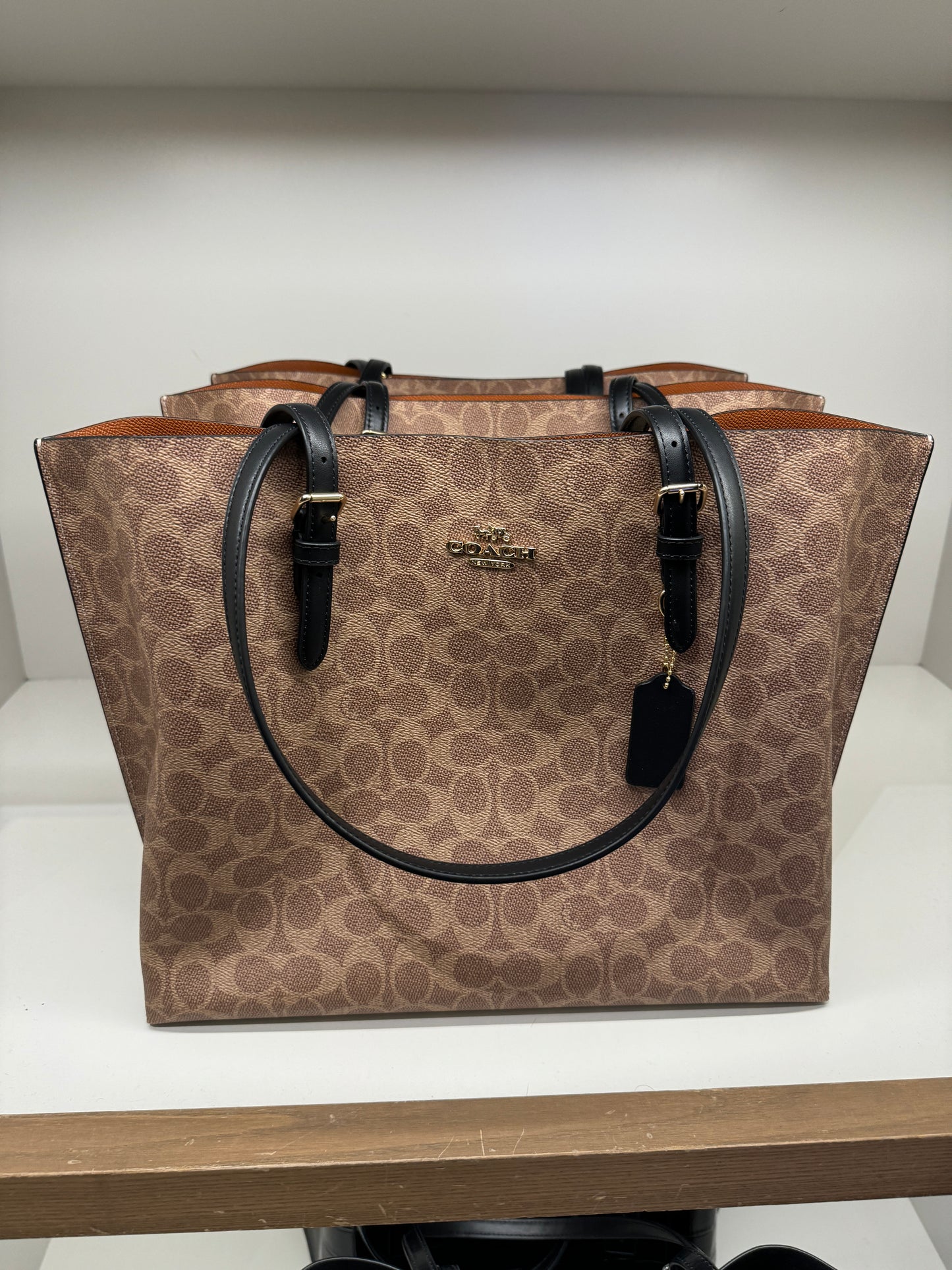 Coach Mollie Tote In Signature Gold Tan Black