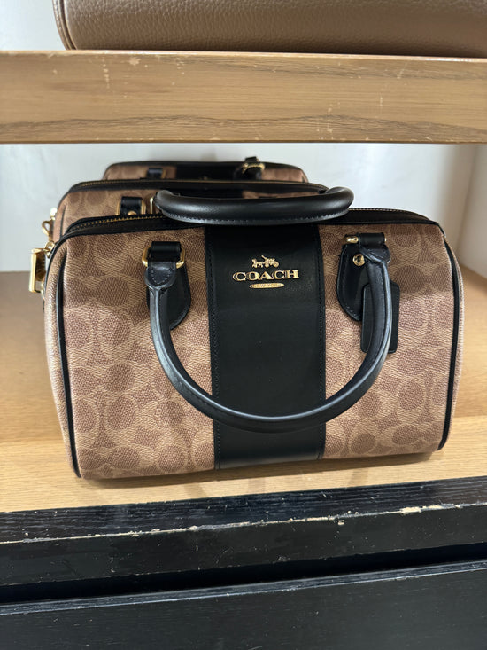 Coach Rowan Satchel In Signature Gold Tan Black(Pre-Order)