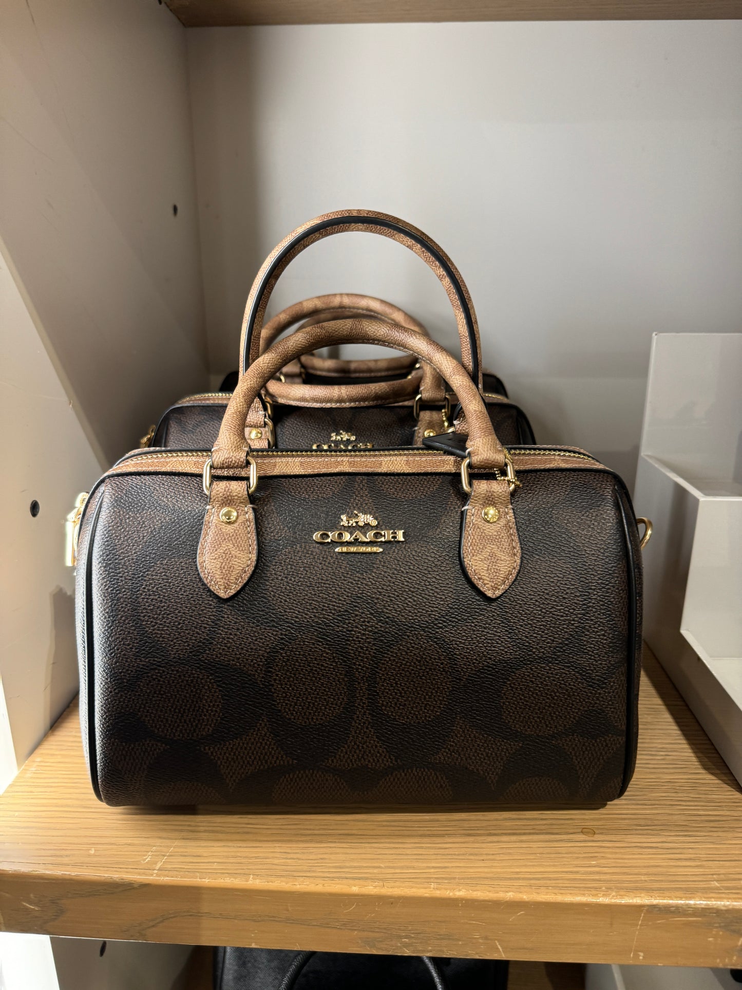 Coach Rowan Satchel Bag In Blocked Signature Walnut Tan (Pre-Order)