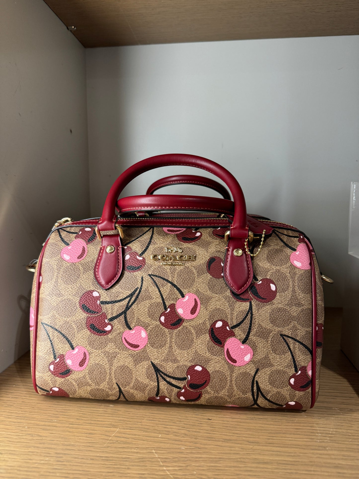 Coach Rowan Satchel Bag In Signature Canvas With Cherry Print Tan Multi (Pre-Order)