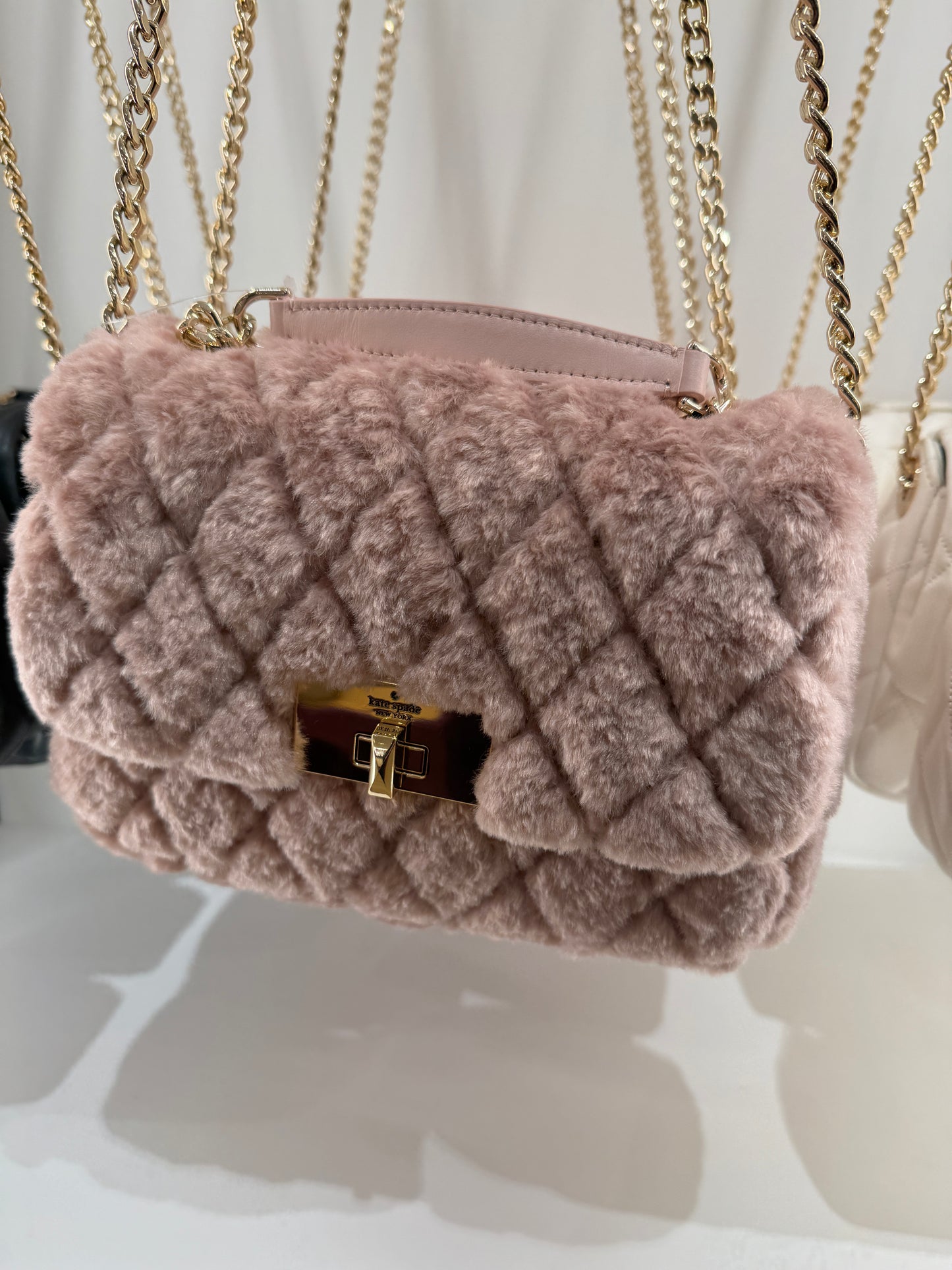 Kate Spade Carey Faux Fur Small Flap Crossbody In Rose Smoke (Pre-Order)