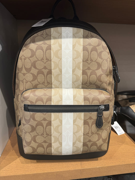 Coach West Men Backpack In Blocked Signature With Varsity Stripe In Khaki Multi (Pre-Order)