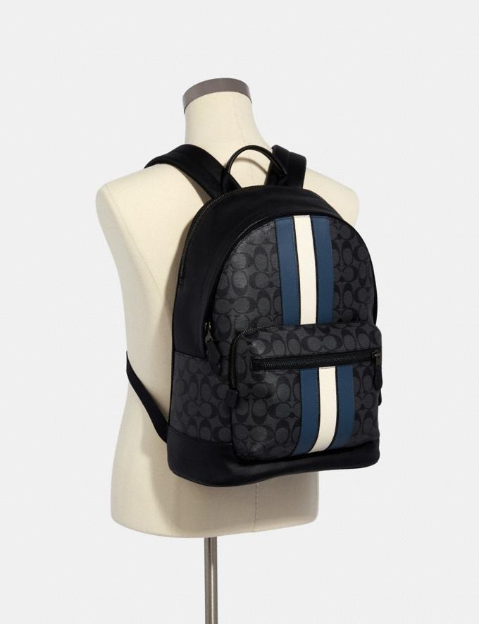 Coach Men West Backpack In Signature Charcoal Denim Black