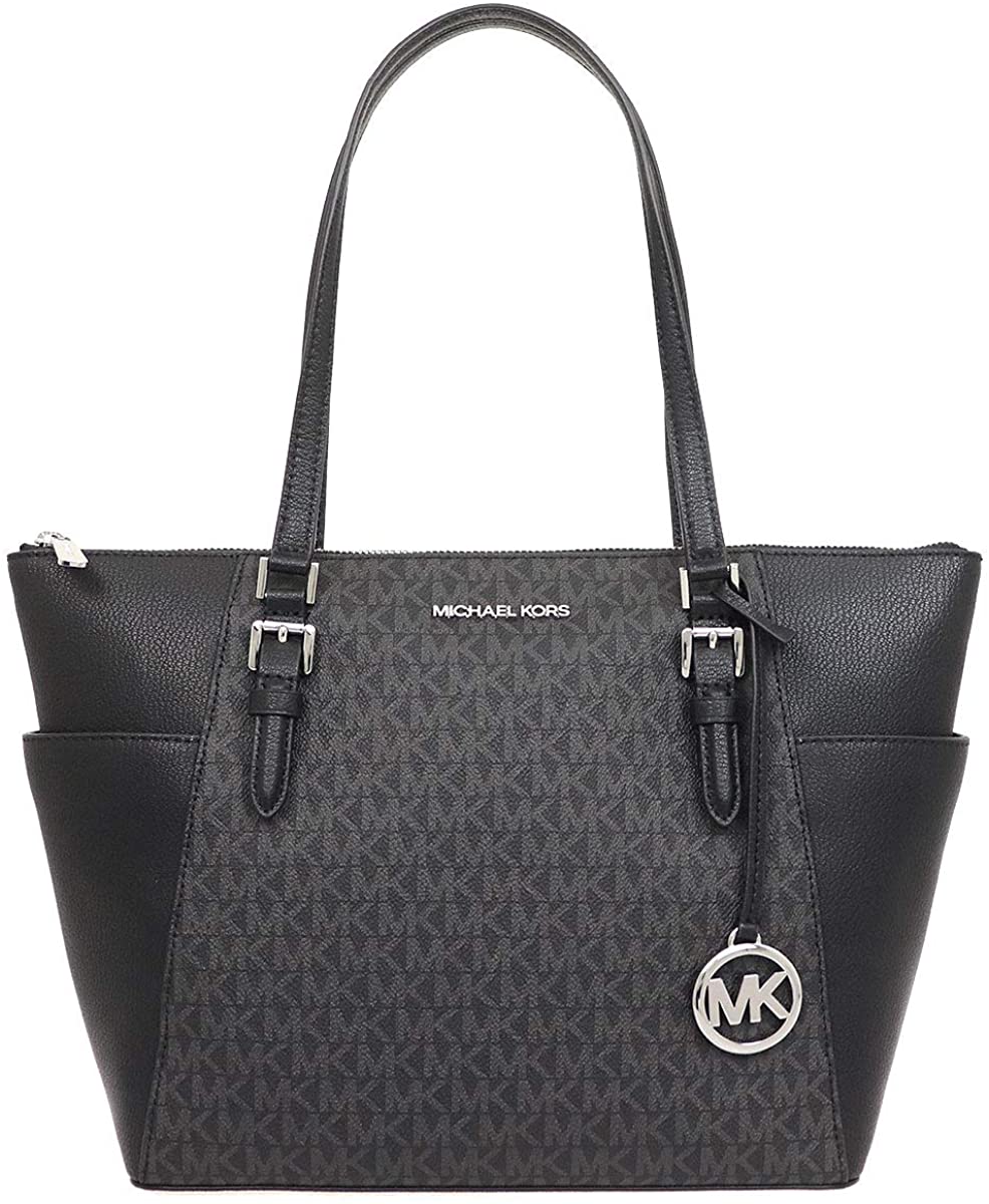 Michael Kors Charlotte Large Tote In Monogram Charcoal Black (Pre-Order)