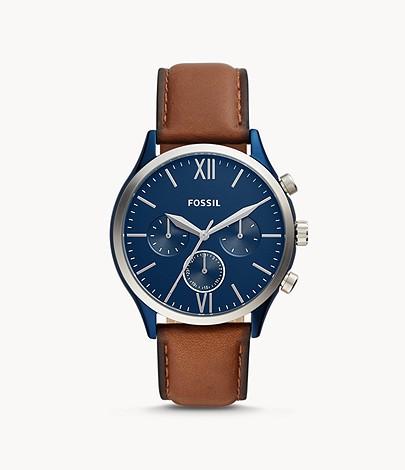 Fossil Men Fenmore Midsize Multifunction Luggage Leather Watch BQ2402