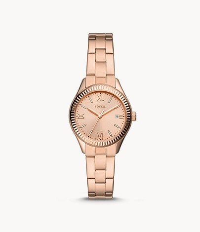 Fossil Women Rye Three-Hand Date Rose Gold-Tone Stainless Steel Watch Bq3639 (Pre-Order)