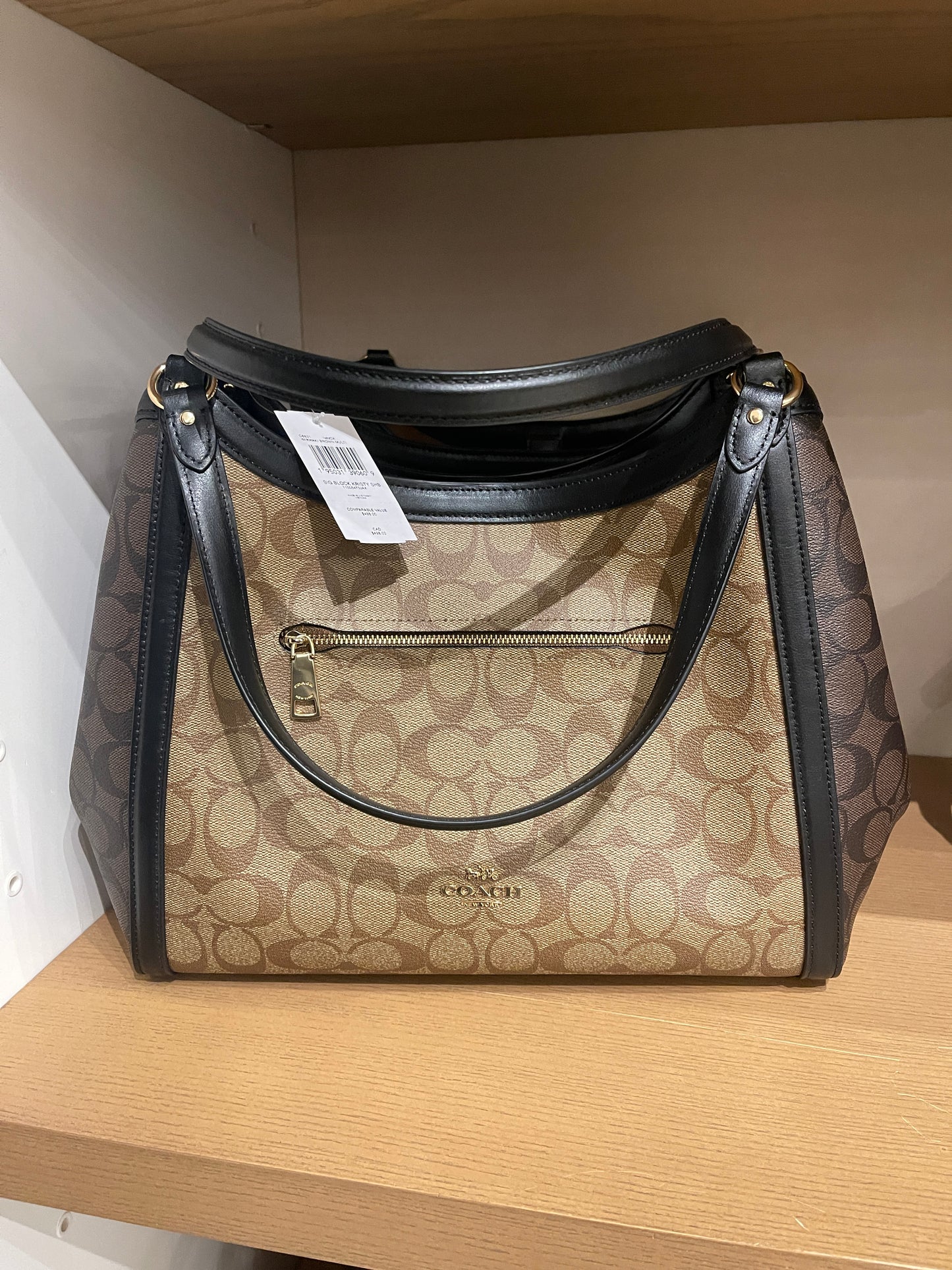 Coach Kristy Shoulder Bag In Blocked Signature Canvas in Gold/Khaki Brown  Multi 