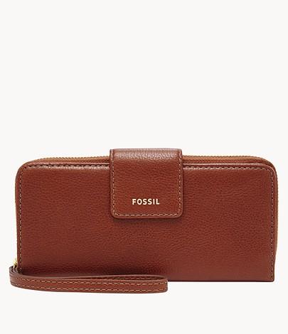 Fossil Madison Zip Clutch Wallet In Saddle Brown