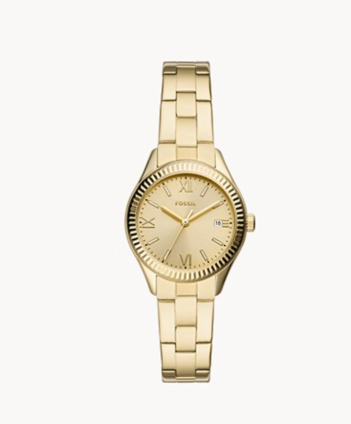 Fossil Women Rye Three-Hand Date Gold-Tone Stainless Steel Watch Bq3638 (Pre-Order)