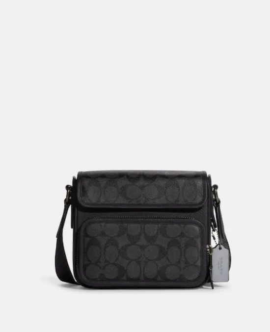 Coach Men Sullivan Flap Crossbody In Signature Charcoal Black (Pre-Order)