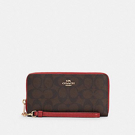 Coach Long Zip Around Wallet In Signature Brown Red (Pre-Order)
