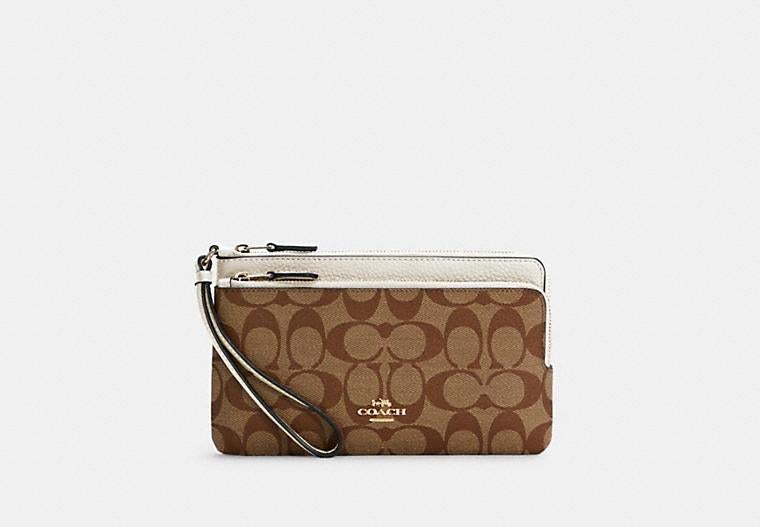 Coach Double Zip Wallet In Signature Khaki Chalk (Pre-Order)