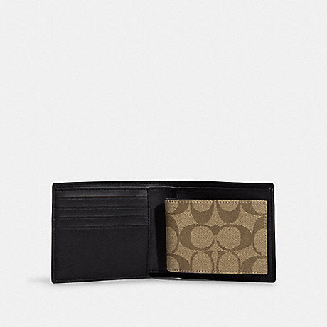 Coach Men 3-In-1 Wallet In Blocked Signature Mahogany Multi