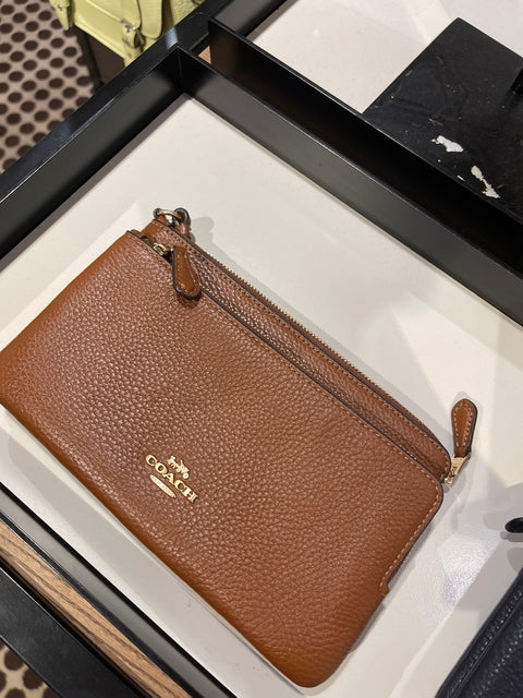 Coach leather double zip wristlet Clearance