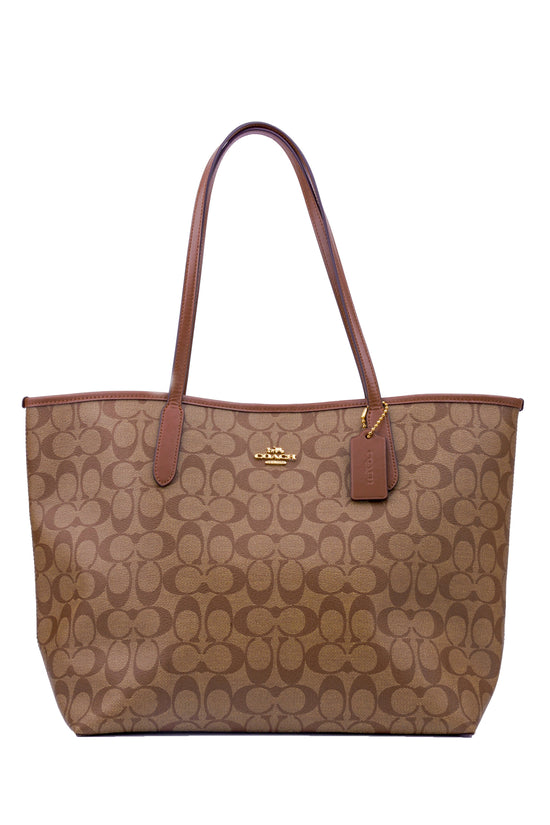 Coach Open City Tote In Signature Khaki Saddle (Pre-Order)