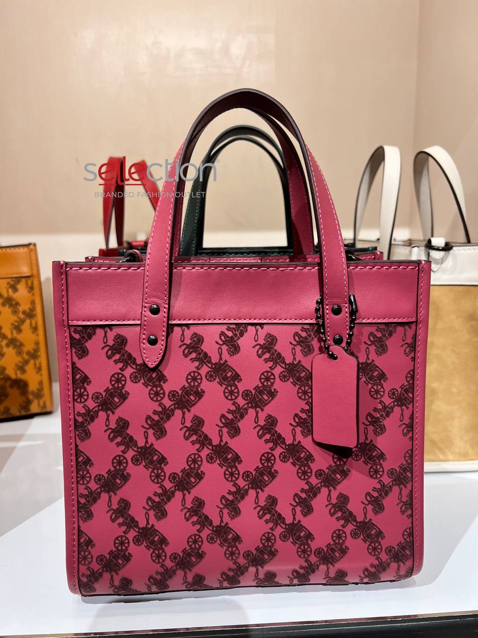 (PRICE REDUCED) Coach Field Tote 22 With Horse And Carriage In Rouge (Boutique Collection)