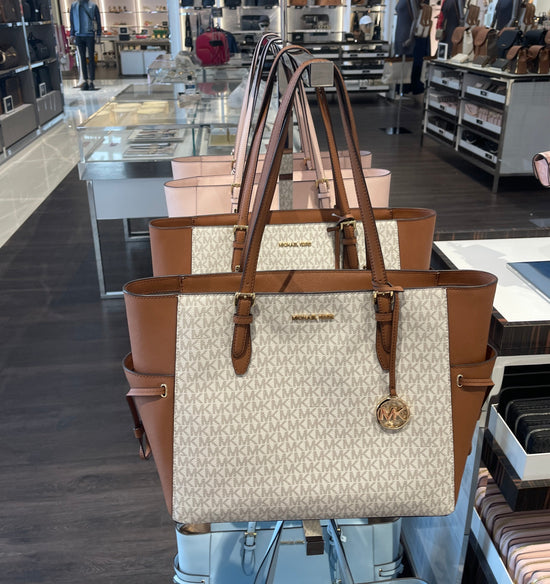 Load image into Gallery viewer, Michael Kors Gilly Large Logo Drawstring Travel Tote In Monogram Vanilla Multi (Pre-order)

